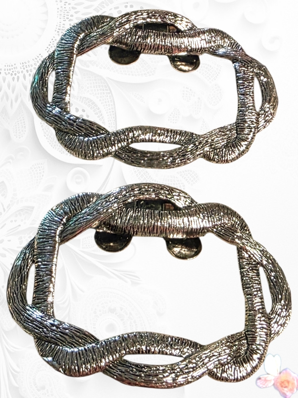 Textured Silver-Tone Dress Shoe Clips Pair - Women's Shoe Accessory